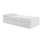 Hotelbett 90x200 cm, Einzelbett mit Bettkasten und BONELL-Matratze, weißer Anti-Rutsch-Stoff, KLAUDIA 1M
