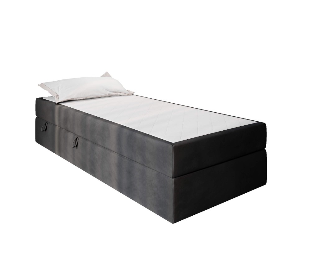 Hotelbett 90x200 cm, Einzelbett mit Bettkasten und BONELL-Matratze, weißer Anti-Rutsch-Stoff, KLAUDIA 1M Hotelbett 90x200 cm, Einzelbett mit Bettkasten und BONELL-Matratze, weißer Anti-Rutsch-Stoff, KLAUDIA 1M