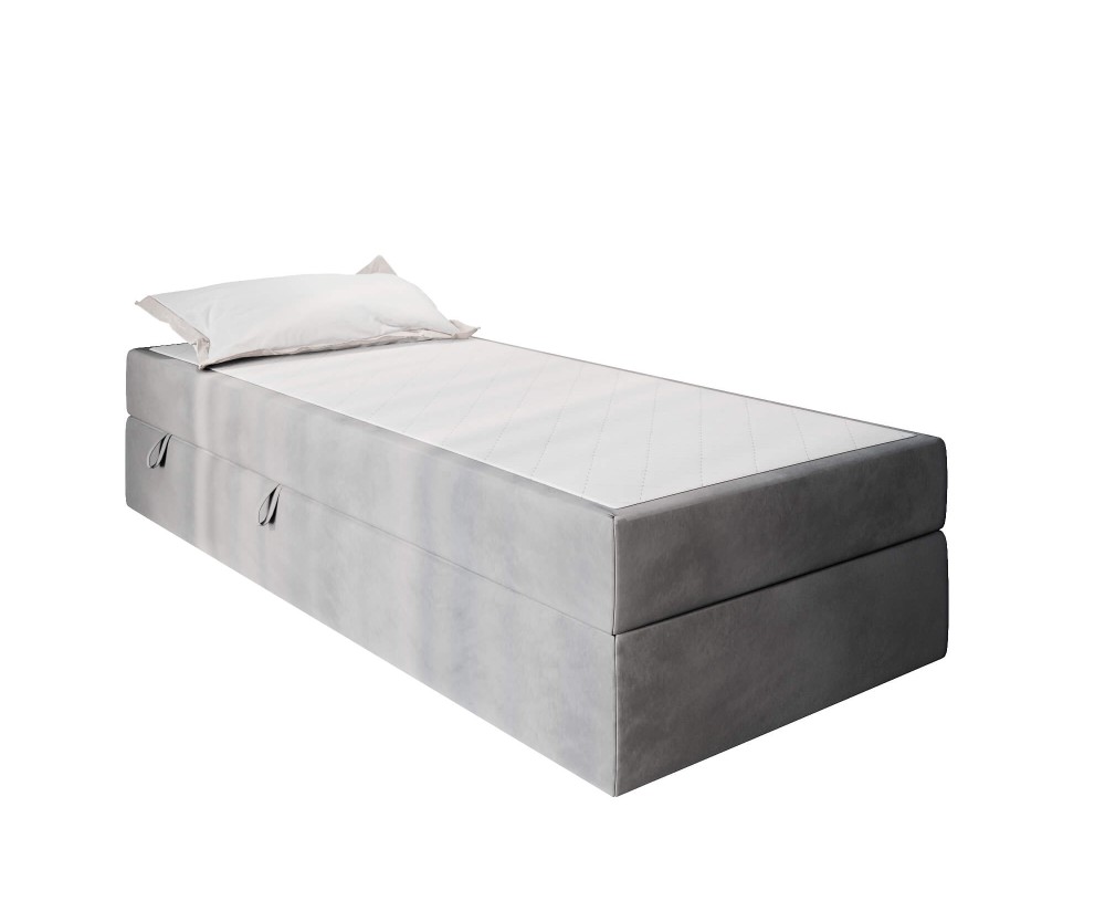 Hotelbett 90x200 cm, Einzelbett mit Bettkasten und BONELL-Matratze, weißer Anti-Rutsch-Stoff, KLAUDIA 1M Hotelbett 90x200 cm, Einzelbett mit Bettkasten und BONELL-Matratze, weißer Anti-Rutsch-Stoff, KLAUDIA 1M