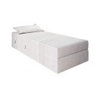 Hotelbett 90x200 cm, Einzelbett mit Bettkasten und BONELL-Matratze, weißer Anti-Rutsch-Stoff, KLAUDIA 1M