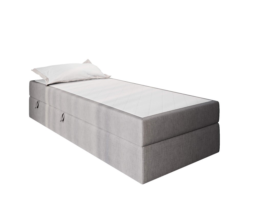 Hotelbett 90x200 cm, Einzelbett mit Bettkasten und BONELL-Matratze, weißer Anti-Rutsch-Stoff, KLAUDIA 1M Hotelbett 90x200 cm, Einzelbett mit Bettkasten und BONELL-Matratze, weißer Anti-Rutsch-Stoff, KLAUDIA 1M