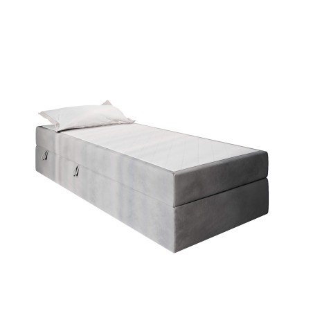 Einzelbett 80x200 cm für Dachschräge, Hotelbett mit Bettkasten und BONELL-Matratze, weißer Anti-Rutsch-Stoff, KLAUDIA 1M