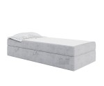 Bett 100x200 cm für Dachschräge, Einzelbett mit Bettkasten und BONELL-Matratze, weißer Anti-Rutsch-Stoff, KLAUDIA 1M Bett 100x200 cm für Dachschräge, Einzelbett mit Bettkasten und BONELL-Matratze, weißer Anti-Rutsch-Stoff, KLAUDIA 1M