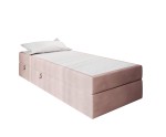 Bett 100x200 cm für Dachschräge, Einzelbett mit Bettkasten und BONELL-Matratze, weißer Anti-Rutsch-Stoff, KLAUDIA 1M Bett 100x200 cm für Dachschräge, Einzelbett mit Bettkasten und BONELL-Matratze, weißer Anti-Rutsch-Stoff, KLAUDIA 1M