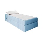 Bett 100x200 cm für Dachschräge, Einzelbett mit Bettkasten und BONELL-Matratze, weißer Anti-Rutsch-Stoff, KLAUDIA 1M Bett 100x200 cm für Dachschräge, Einzelbett mit Bettkasten und BONELL-Matratze, weißer Anti-Rutsch-Stoff, KLAUDIA 1M