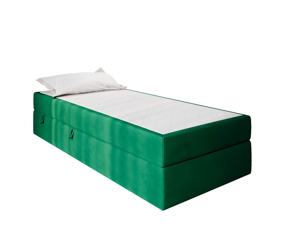 Hotelbett 120x200 cm, Einzelbett mit Bettkasten und BONELL-Matratze, weißer Anti-Rutsch-Stoff, KLAUDIA 1M