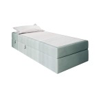 Hotelbett 120x200 cm, Einzelbett mit Bettkasten und BONELL-Matratze, weißer Anti-Rutsch-Stoff, KLAUDIA 1M