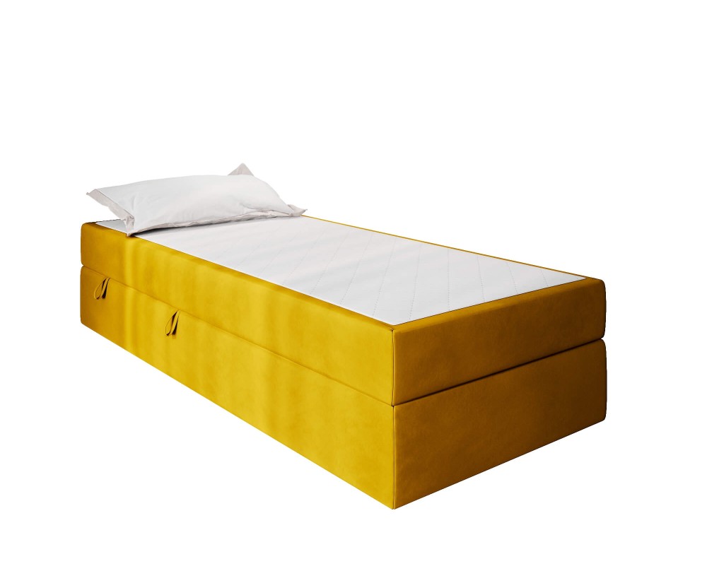 Hotelbett 120x200 cm, Einzelbett mit Bettkasten und BONELL-Matratze, weißer Anti-Rutsch-Stoff, KLAUDIA 1M Hotelbett 120x200 cm, Einzelbett mit Bettkasten und BONELL-Matratze, weißer Anti-Rutsch-Stoff, KLAUDIA 1M