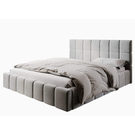 Polsterbett 180x200 cm mit elegantem Kopfteil und Bettkasten, Lattenrost mit Metallrahmen, IMPERIA S16