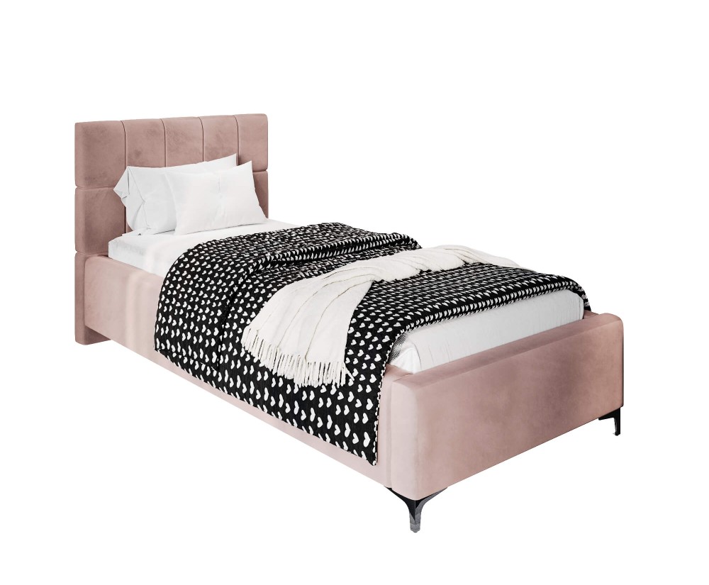 Polsterbett 80x200 cm, Jugendbett mit Kopfteil, Bettkasten und Lattenrost mit Metallrahmen, IMPERIA S14