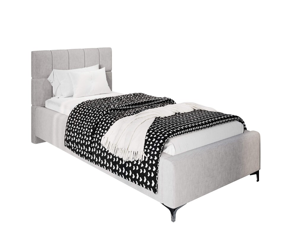Polsterbett 80x200 cm, Jugendbett mit Kopfteil, Bettkasten und Lattenrost mit Metallrahmen, IMPERIA S14