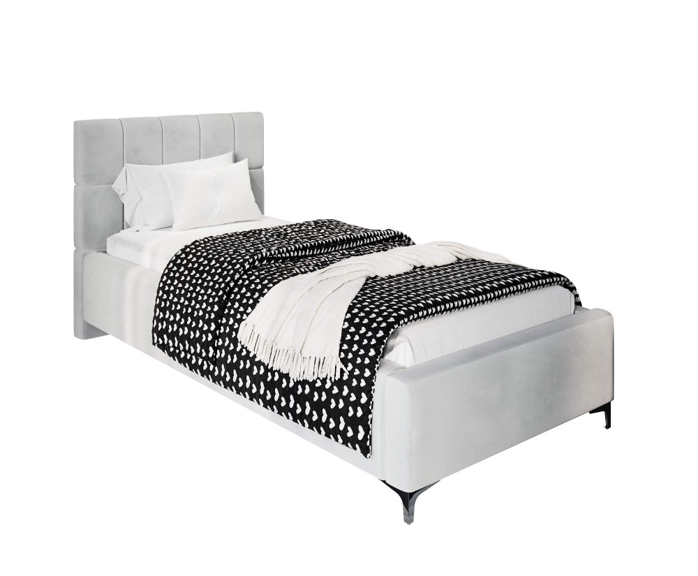 Jugendbett 90x200 cm mit gepolstertem Kopfteil, Lattenrost und Stauraum, Polsterbett IMPERIA S14