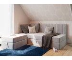 Polsterbett 100x200 cm mit Sitzpuff, Sitzhocker, Einzelbett in Riviera 82 Asche, Jugendbett INTARO A27
