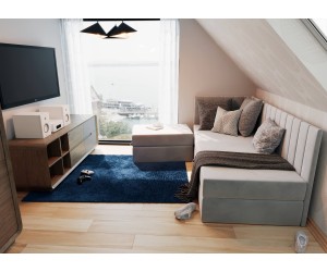 Jugendbett 120x200 cm mit Sitzpuff, Sitzhocker, Singlebett in Riviera 82 Asche, Polsterbett INTARO A27