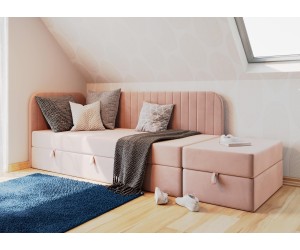 INTARO A28 Kontinentalbett 90x200 cm für Jugendzimmer mit Sitzpuff