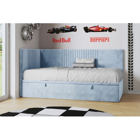 SPEED Jugendbett 80x200 cm, Polsterbett, Einzelbett mit Bettkasten, Kopfteil und Seitenblende