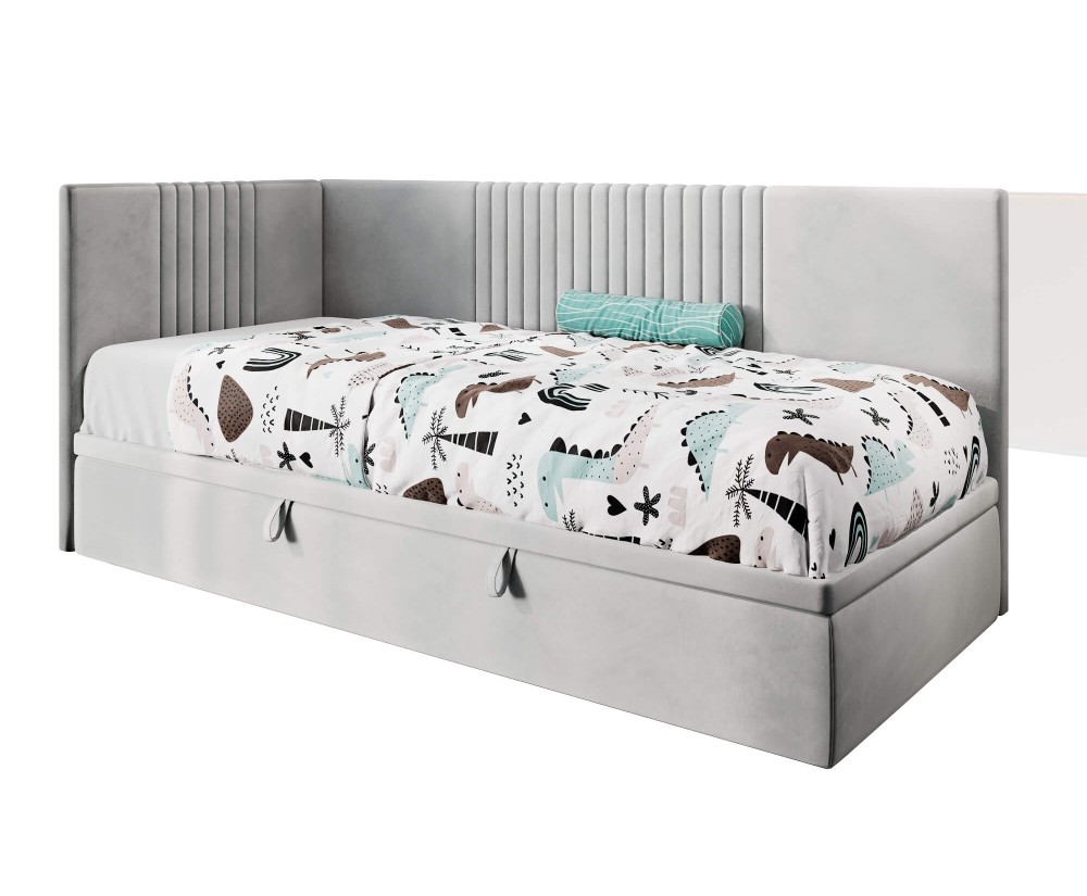 SPEED Jugendbett 80x200 cm, Polsterbett, Einzelbett mit Bettkasten, Kopfteil und Seitenblende