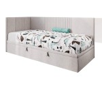 Jugendbett 80x200 cm, Polsterbett, Einzelbett mit Bettkasten, Kopfteil und Seitenblende, SPEED 1R