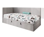 Jugendbett 80x200 cm, Polsterbett, Einzelbett mit Bettkasten, Kopfteil und Seitenblende, SPEED 1R