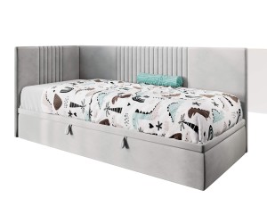 SPEED Jugendbett 90x200 cm, Polsterbett, Einzelbett mit Bettkasten, Kopfteil und Seitenblende