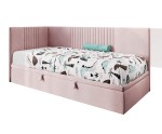 Jugendbett 90x200 cm, Polsterbett, Einzelbett mit Bettkasten, Kopfteil und Seitenblende, SPEED 1R