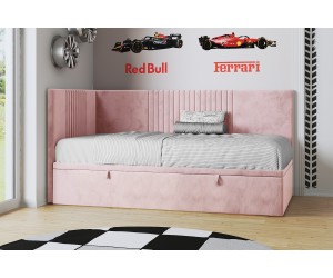SPEED Jugendbett 90x200 cm, Polsterbett, Einzelbett mit Bettkasten, Kopfteil und Seitenblende