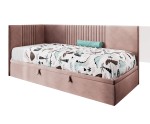 Jugendbett 100x200 cm, Polsterbett, Einzelbett mit Bettkasten, Kopfteil und Seitenblende, SPEED 1R