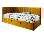 Jugendbett 100x200 cm, Polsterbett, Einzelbett mit Bettkasten, Kopfteil und Seitenblende, SPEED 1R