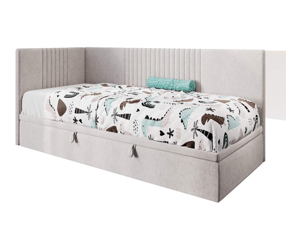 Jugendbett 100x200 cm, Polsterbett, Einzelbett mit Bettkasten, Kopfteil und Seitenblende, SPEED 1R