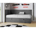 Jugendbett 100x200 cm, Polsterbett, Einzelbett mit Bettkasten, Kopfteil und Seitenblende, SPEED 1R