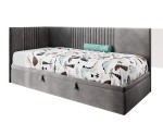Jugendbett 120x200 cm, Polsterbett, Einzelbett mit Bettkasten, Kopfteil und Seitenblende, SPEED 1R