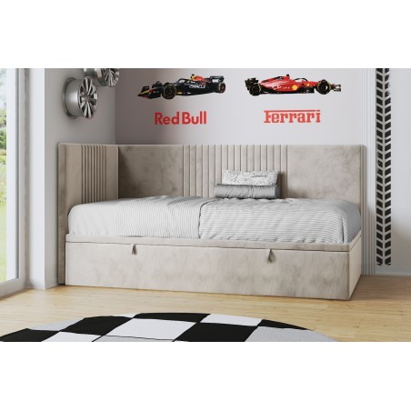 SPEED Jugendbett 120x200 cm, Polsterbett, Einzelbett mit Bettkasten, Kopfteil und Seitenblende