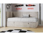 Jugendbett 120x200 cm, Polsterbett, Einzelbett mit Bettkasten, Kopfteil und Seitenblende, SPEED 1R