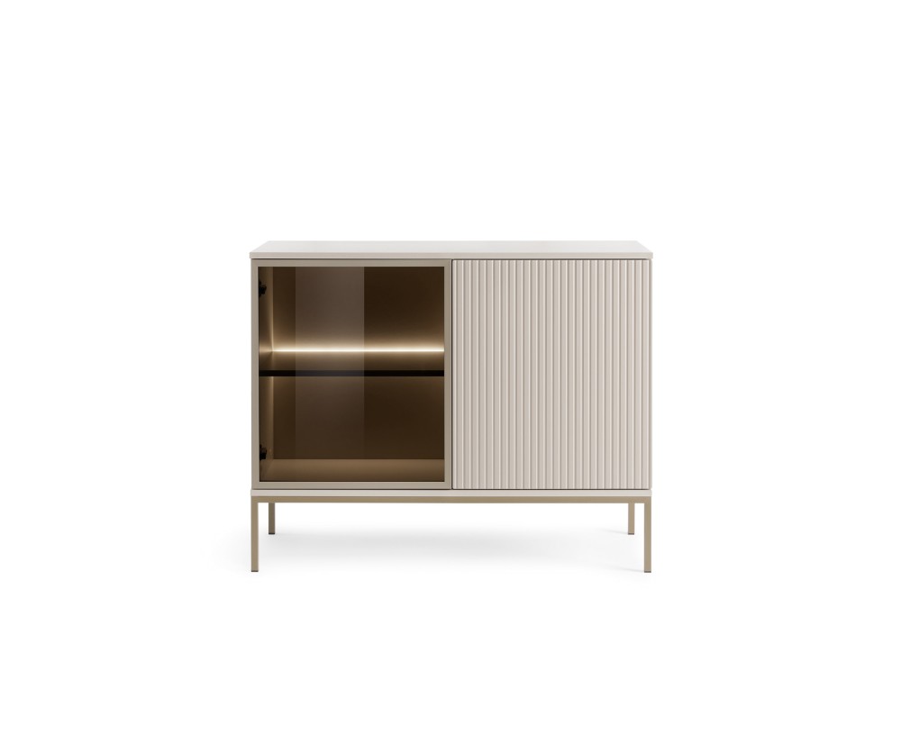 Niedrige Kommode K 104 EVITA mit LED, Front 3D mit Lamellen Kaschmir