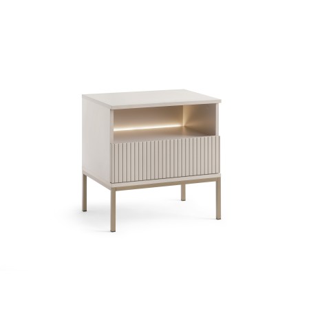 Nachttisch EVITA S54 mit Front 3D, LED-Beleuchtung, Schublade mit Lamellen, Kaschmir