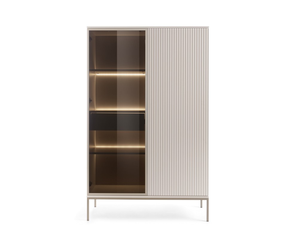 Hohe Vitrine mit LED, 3D-Front mit Lamellen, Kaschmir, EVITA WTSZ 104