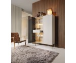 Hohe Vitrine mit LED, 3D-Front mit Lamellen, Kaschmir, EVITA WTSZ 104