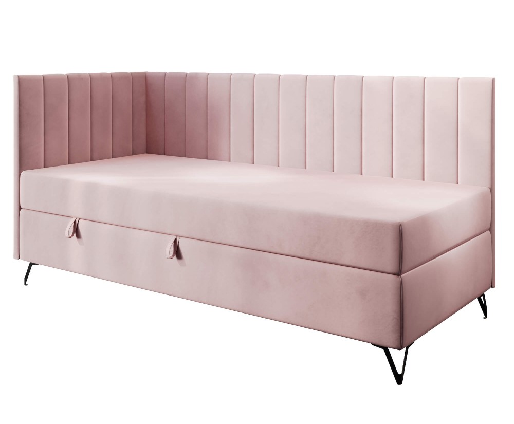 Polsterbett 90x200 cm mit Matratze, Einzelbett auf Metallfüßen, AMELIA 2M