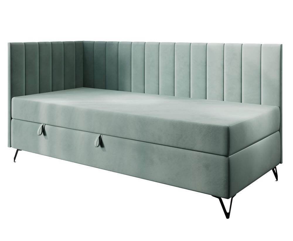 Polsterbett 90x200 cm mit Matratze, Einzelbett auf Metallfüßen, AMELIA 2M Polsterbett 90x200 cm mit Matratze, Einzelbett auf Metallfüßen, AMELIA 2M