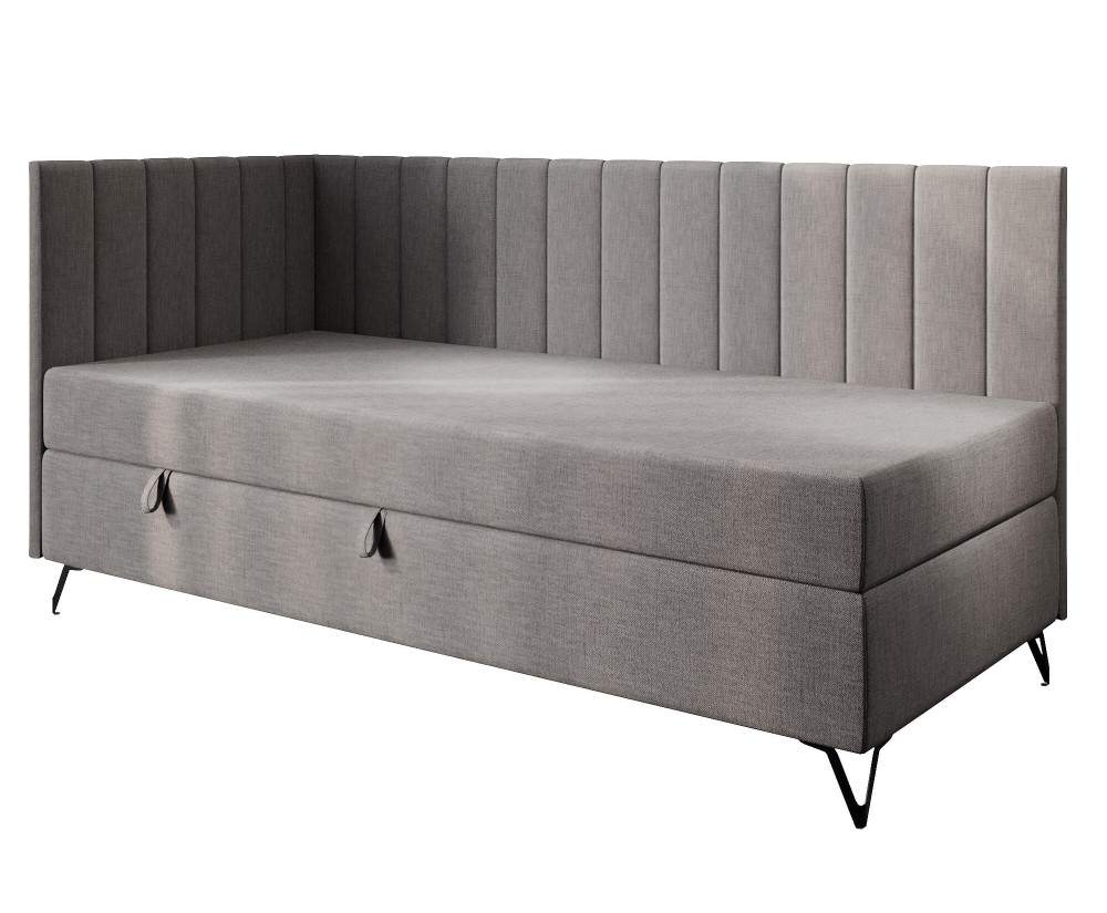 Polsterbett 90x200 cm mit Matratze, Einzelbett auf Metallfüßen, AMELIA 2M