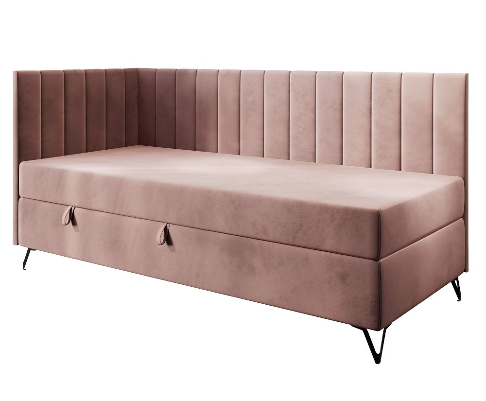 Einzelbett 120x200 cm mit Bonell-Matratze und Stauraum, stilvolle Metallfüße, AMELIA 2M