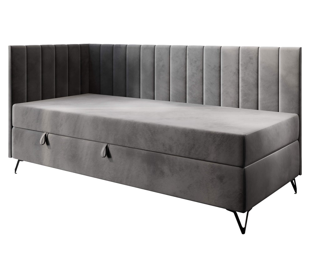 Einzelbett 120x200 cm mit Bonell-Matratze und Stauraum, stilvolle Metallfüße, AMELIA 2M