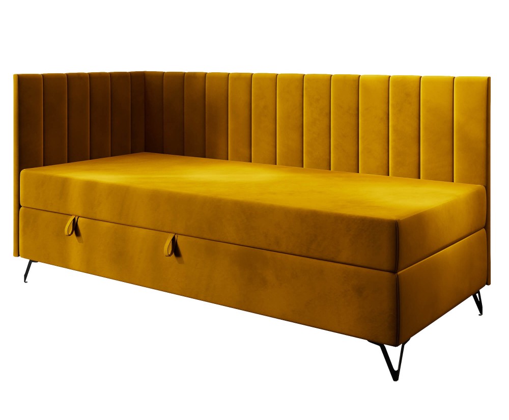 Einzelbett 120x200 cm mit Bonell-Matratze und Stauraum, stilvolle Metallfüße, AMELIA 2M