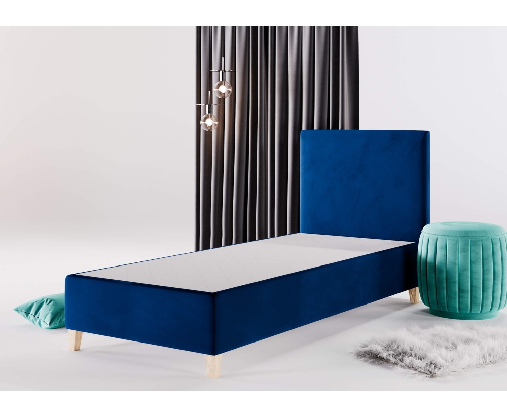 Einzelbett 80x200 cm, Hotelbett, Kopfteil glatt, Füße Buchenholz, BRISTOL 1H