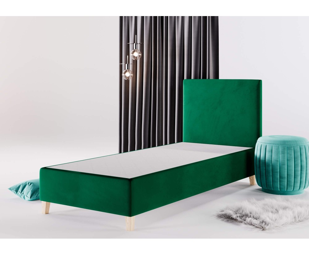 Einzelbett 80x200 cm, Hotelbett, Kopfteil glatt, Füße Buchenholz, BRISTOL 1H