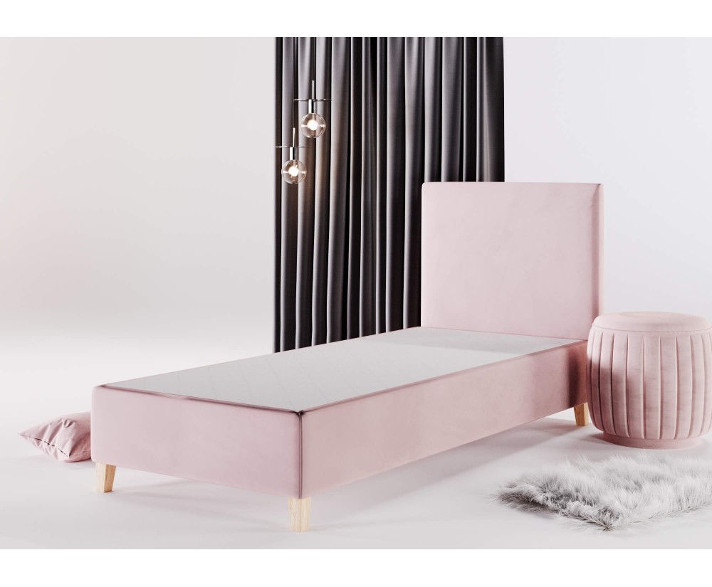 Einzelbett 80x200 cm, Hotelbett, Kopfteil glatt, Füße Buchenholz, BRISTOL 1H