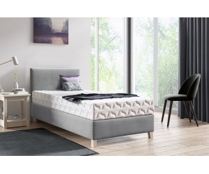 BRISTOL 1H Einzelbett 90x200 cm für Ferienhäuser, Hotelbett, Kopfteil glatt, Füße Buchenholz