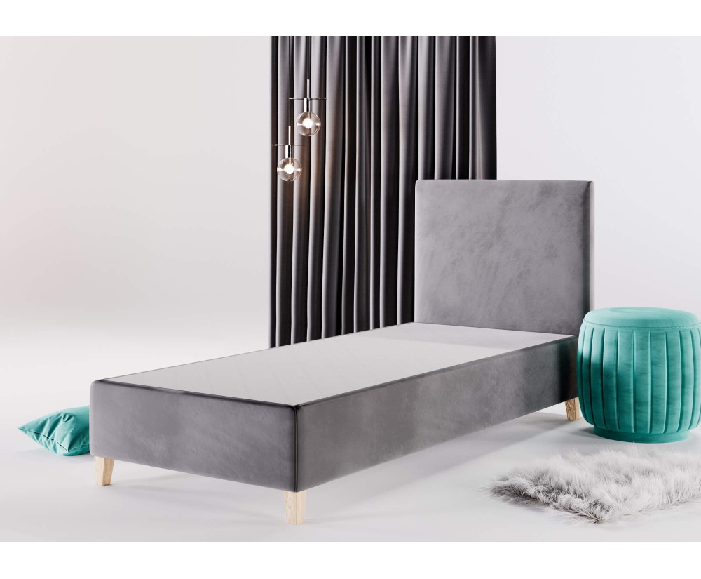Bettgestell 120x200 cm, Hotelbett ohne Matratze, Kopfteil glatt, Füße Buchenholz, BRISTOL 1H