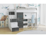 MAJA 4S Hochbett, Etagenbett mit Kleiderschrank, Schreibtisch, Lattenrost, Farbvarianten!