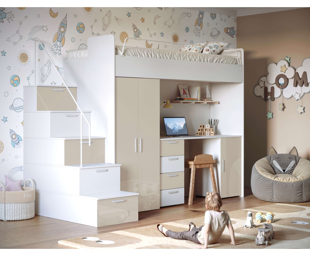 MAJA 4S Hochbett, Etagenbett mit Kleiderschrank, Schreibtisch, Lattenrost, Farbvarianten!